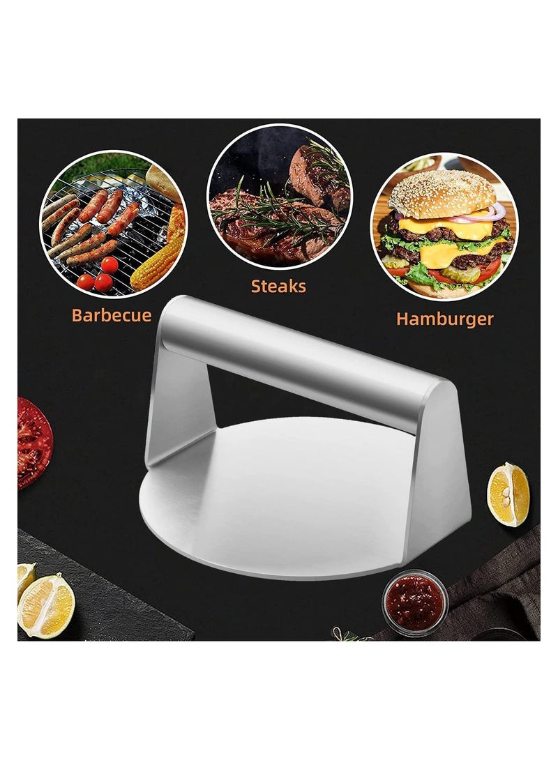 XICEN Stainless Steel Burger Press, 5.5-Inch Round Smasher, Non-Stick Smooth Hamburger Press with Flat Bottom Without Ridges, Hamburger Patty Maker and Squeeze Grease,Grill Perfect for Top Griddle Cooking - Image 4